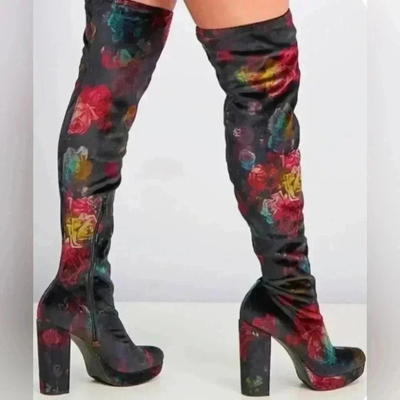 Madden Girl Groupie by Steve Madden Women's Thigh High Boots Floral Print NWOT - Picture 1 of 14